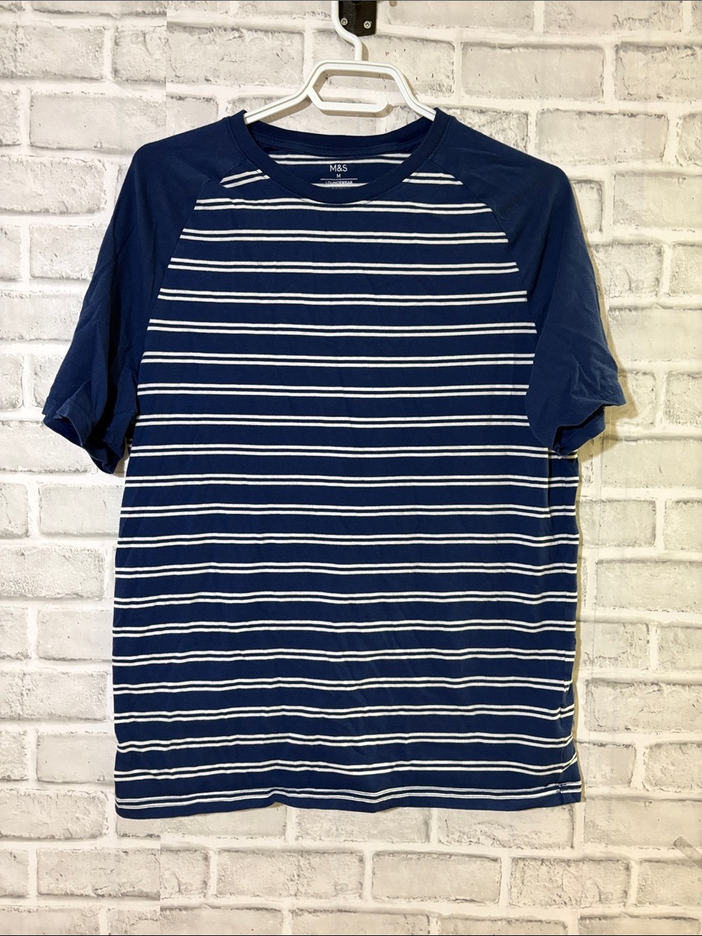 Marks & Spencer Navy & White Striped Short Sleeve Tee loungewear medium
